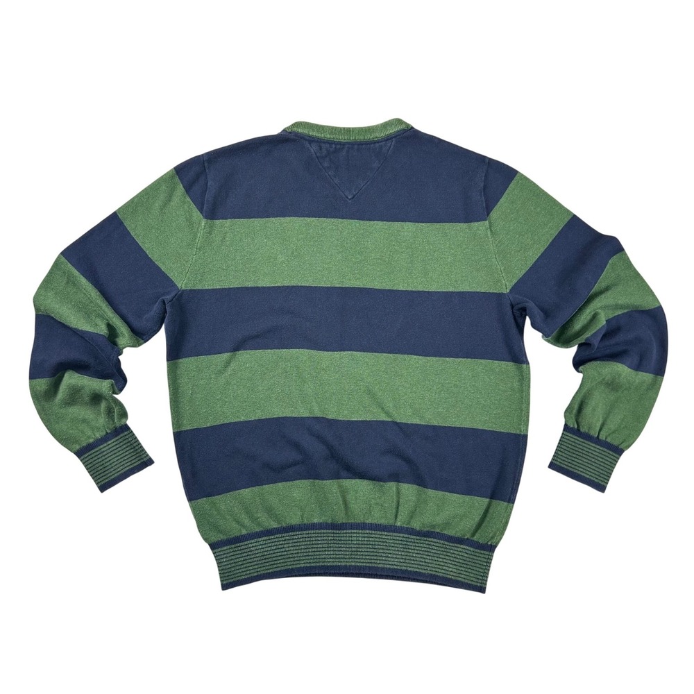 Tommy Hilfiger Mens Striped Crewneck Sweater Green Navy Blue Cotton Small - Picture 8 of 8